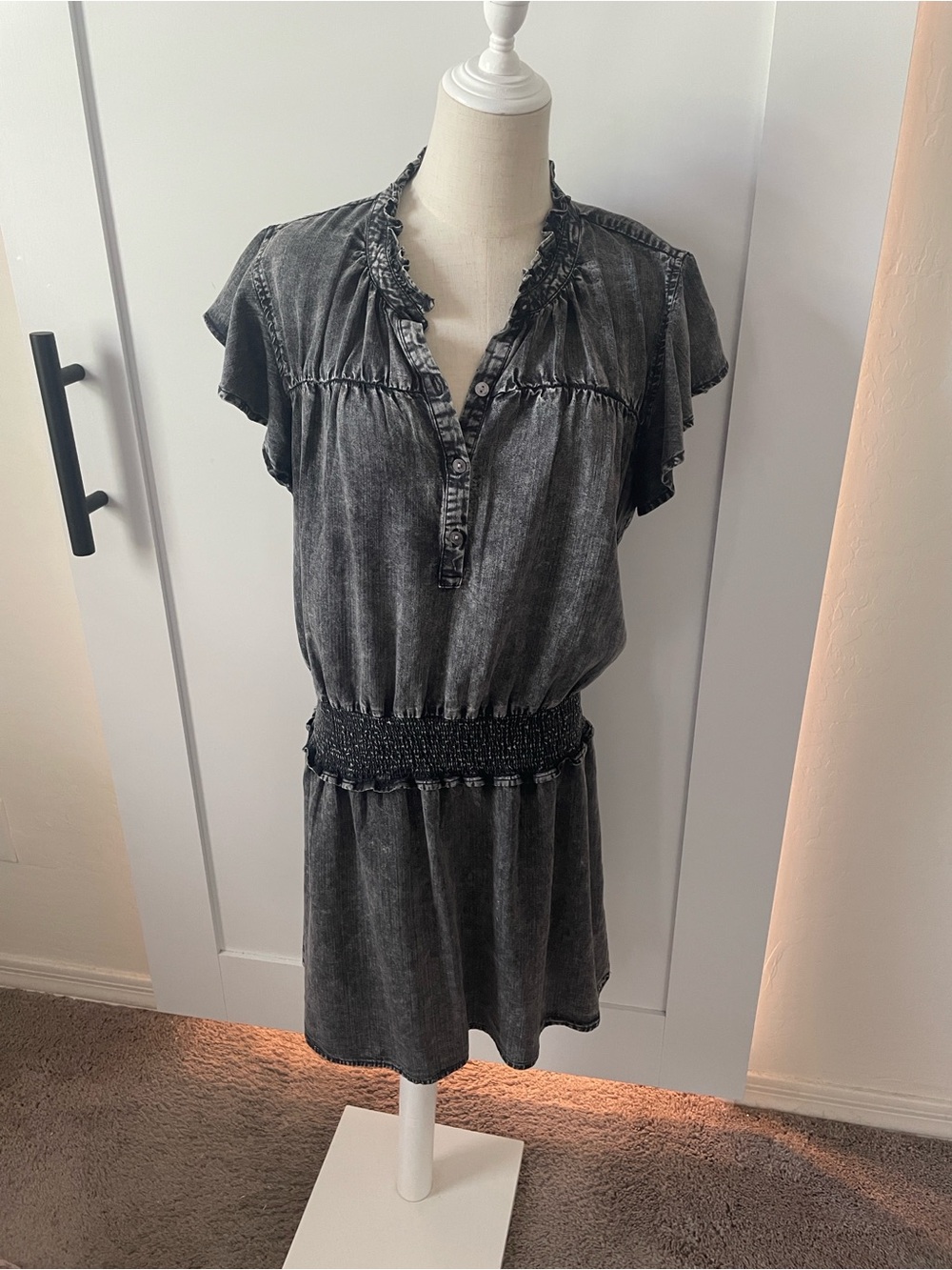 Rails Amina Black Short Sleeve Smocked-Waist Dress